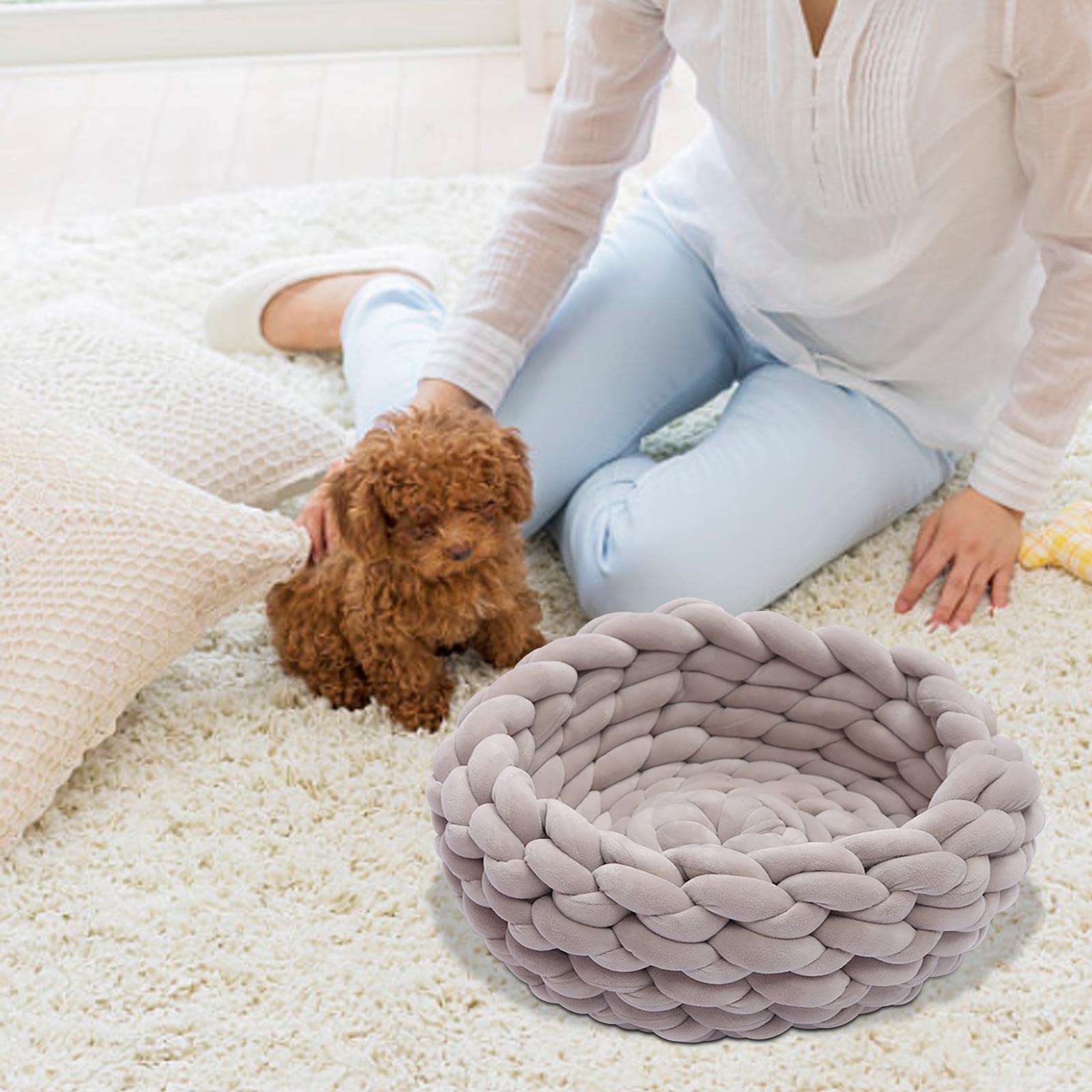 Amazon.co.jp: ASUMISS 手編みニットペットベッド ペットハウス